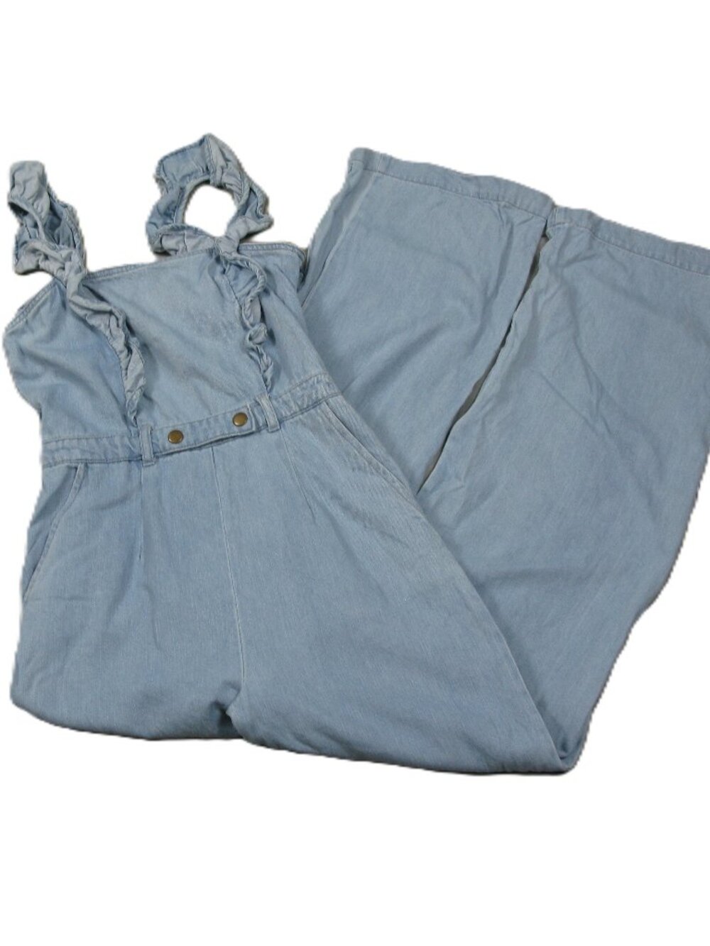 Forever 21 Denim Ruffle Strap Overalls Size Small